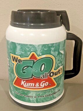Kum & Go WE GO ALL OUT 64 oz Thermoinsulated Whirley Plastic Jug Mug Cup MM-64